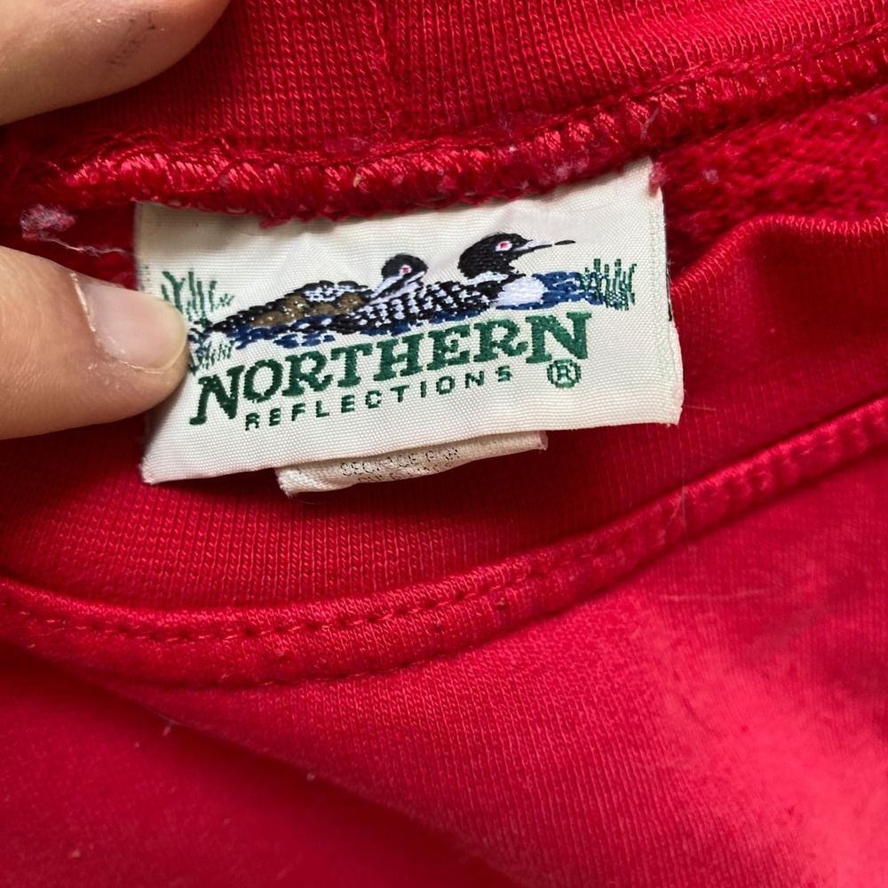 VTG Northern Reflections Red Sweatshirt Loon Nature Print Crewneck Medium - Picture 3 of 8